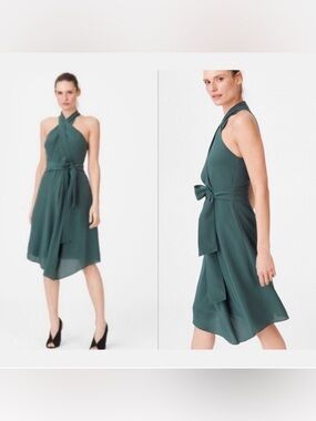 club monaco bizbee emerald green belted tie dress